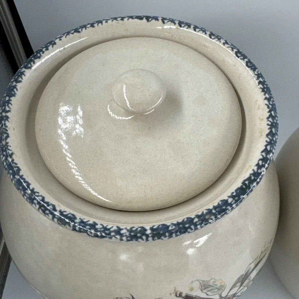 VTG Hand Painted‎ Fruit Canister Set 4 Pc Ceramic Kitchen Jars w/Lids Farmhouse